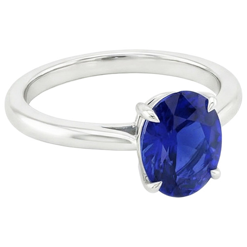 Solitaire Blue Sapphire Ring Oval Cut Prong Setting 3 Carats