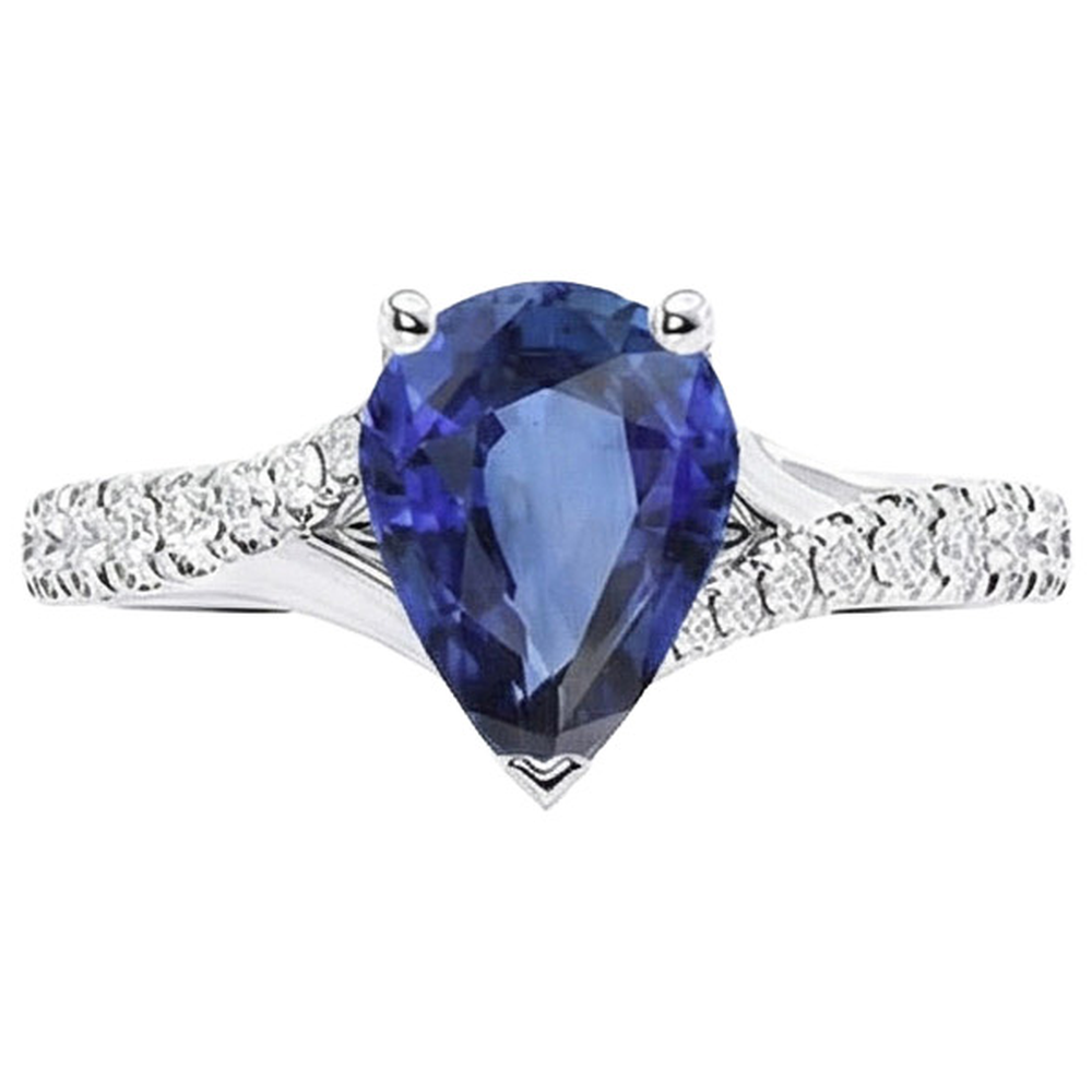 Solitaire Blue Sapphire Ring White Gold Pave Set Natural Earth Mined Diamond ( Not Lab Grown )s 4 Carats