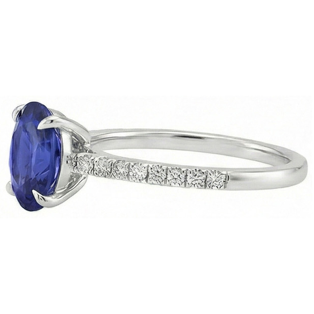 natural round sapphire 3.75ct ring on white background