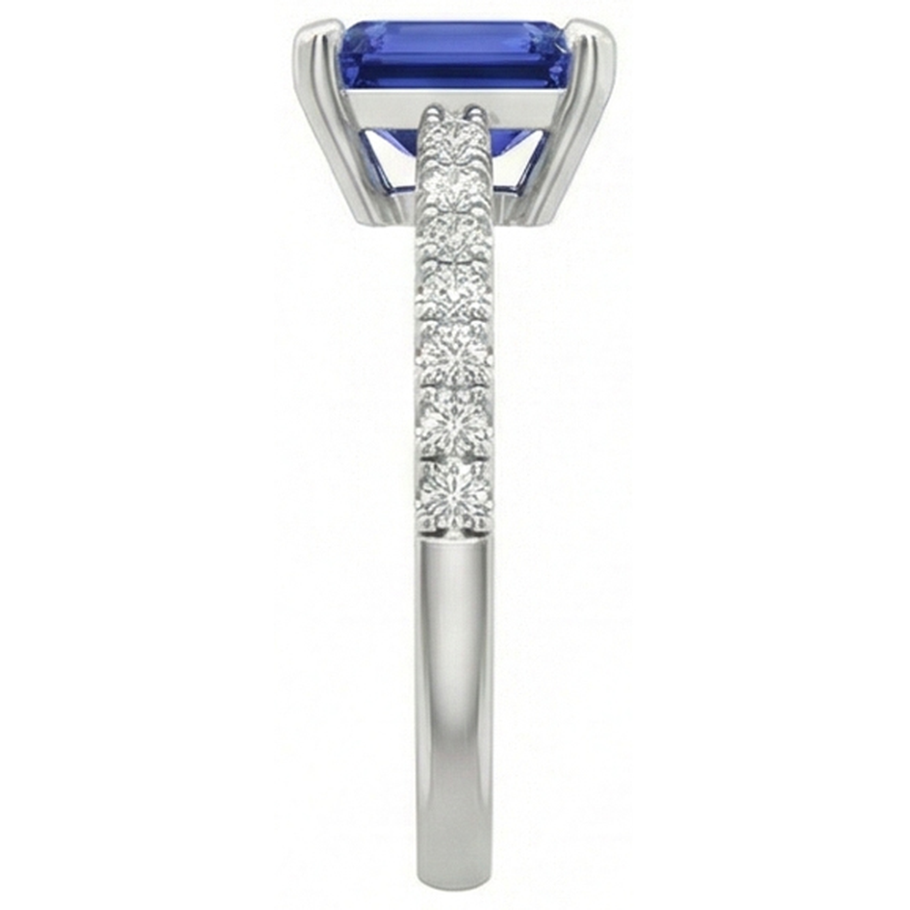 Solitaire Emerald Deep Blue Sapphire Ring With Accents 3 Carats