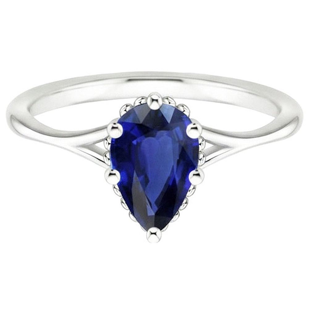 Solitaire Engagement Ring Split Shank Pear Blue Sapphire 2.50 Carats