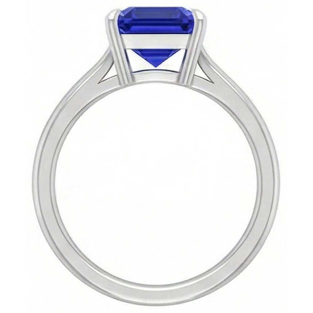 Solitaire Gemstone Ring Asscher Blue Sapphire Prong Set 1.50 Carats