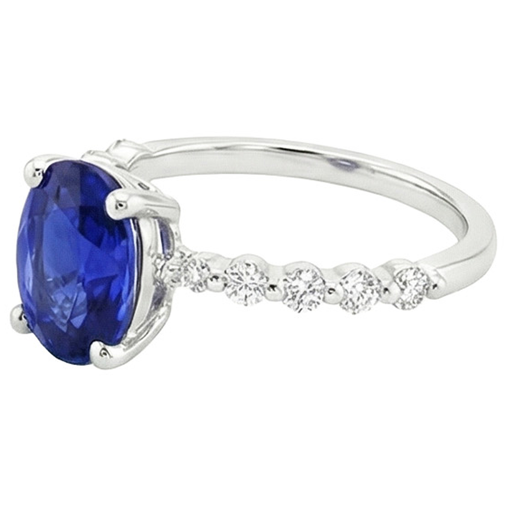 Solitaire Gemstone Ring With Natural Earth Mined Diamond ( Not Lab Grown ) Accents Ceylon Sapphire 3 Carats