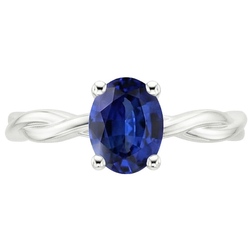 Solitaire Gold Ring Twist Style Oval Blue Sapphire 2 Carats