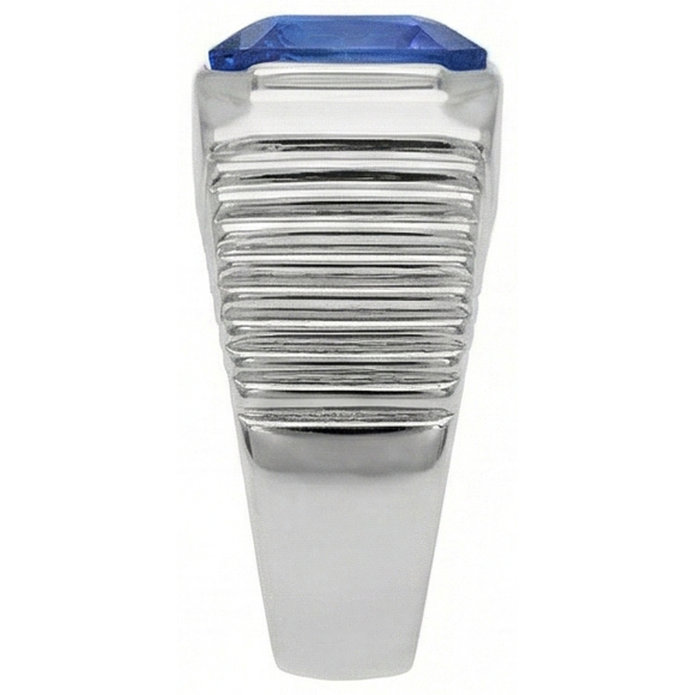 Solitaire Men's Ring Radiant Ceylon Sapphire Flush Set 2.50 Carats