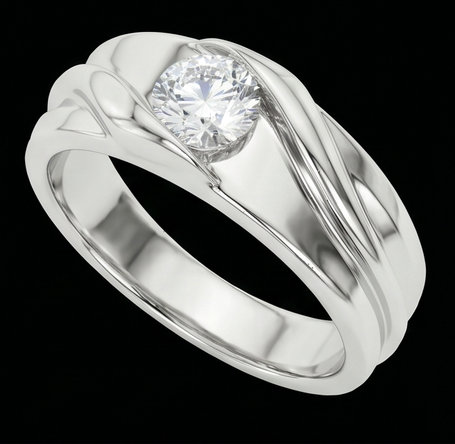 Solitaire Mens Wedding Band Round Cut