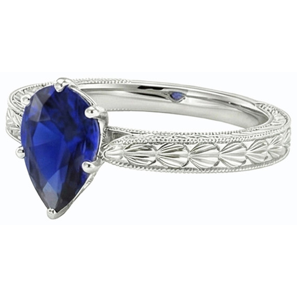 natural pear sapphire 1.50ct ring on white background