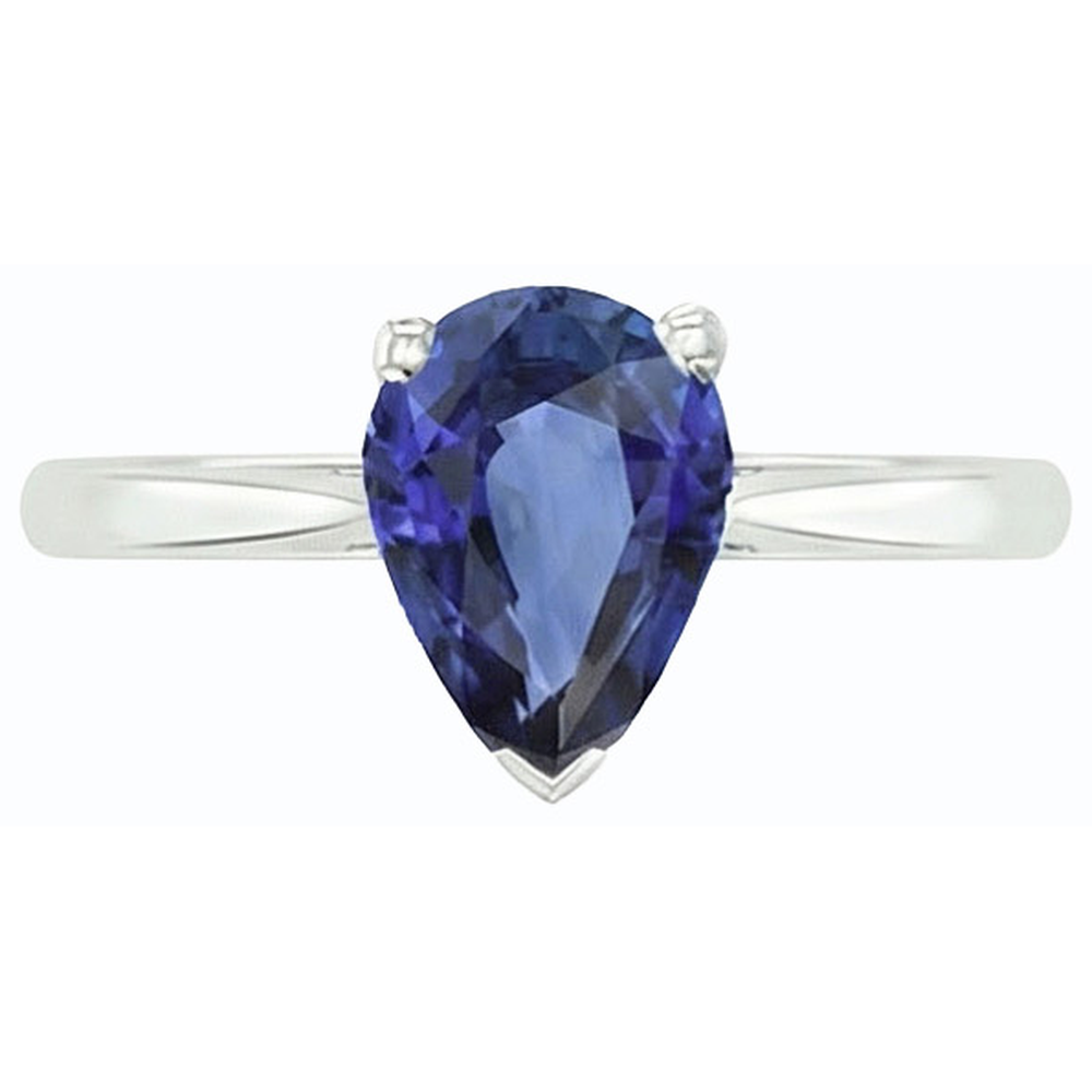 Solitaire Pear Blue Sapphire Ring Prong Set 1.50 Carats