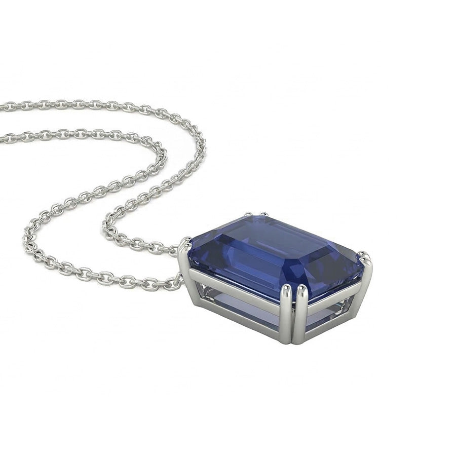 Solitaire Pendant Emerald Dark Blue Sapphire Necklace 4 Carats