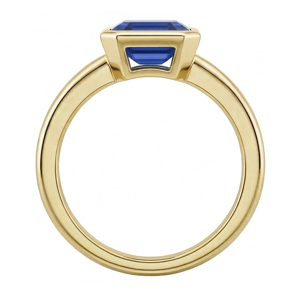 Solitaire Ring 1.50 Carats Bezel Set Asscher Sapphire Yellow Gold 14K