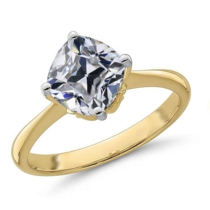 Solitaire Ring Cushion Old Mine Cut Real Natural Earth Mined Diamond ( Not Lab Grown ) 5 Carats Two Tone Gold
