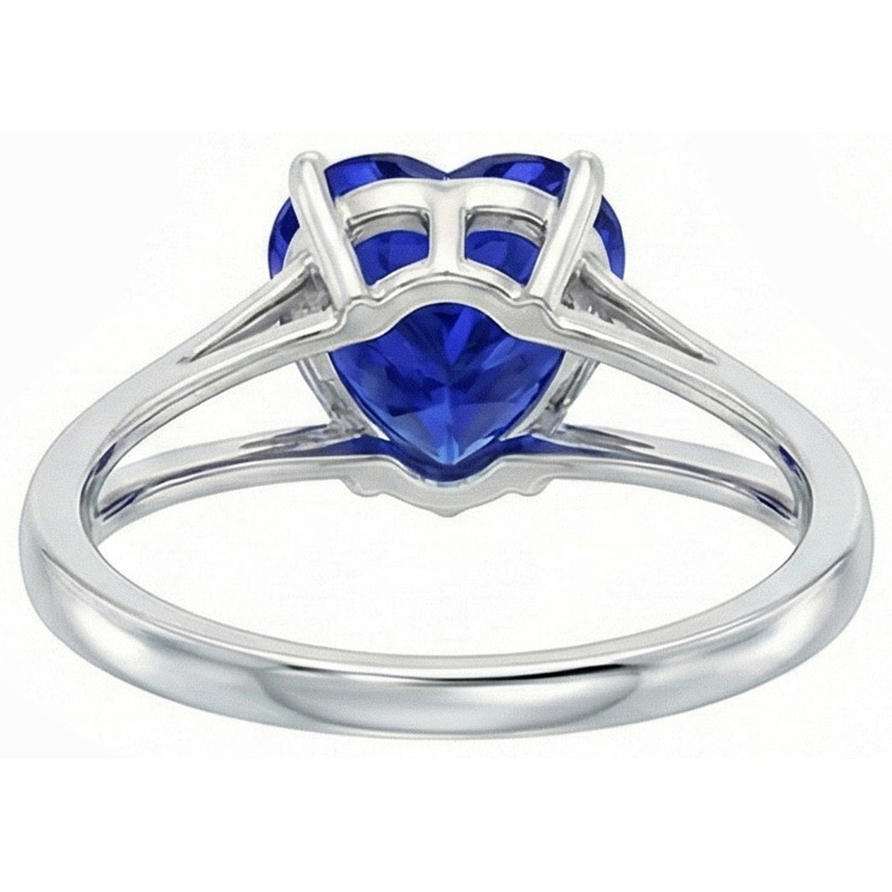 Solitaire Ring Heart Ceylon Sapphire 2 Carats 14K Gold Split Shank