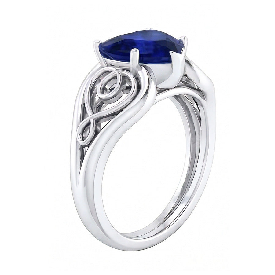 Solitaire Ring Heart Deep Blue Sapphire Vintage Style 3.50 Carats