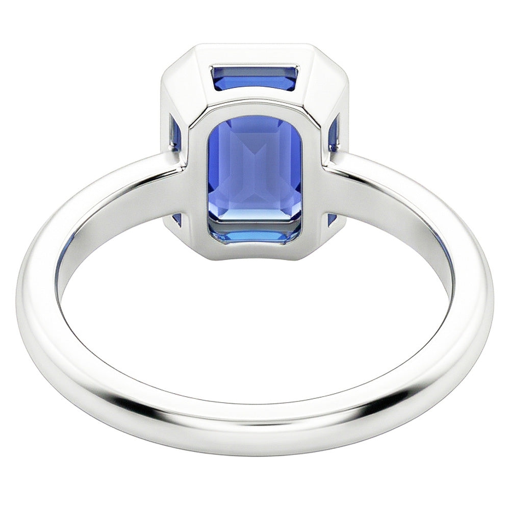 Solitaire Ring Radiant Bezel Set Natural Blue Sapphire 1.50 Carats
