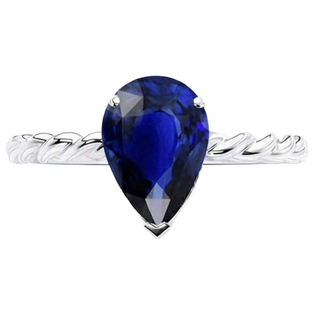 natural pear sapphire 2.50ct ring on white background