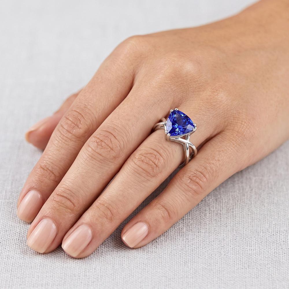 Solitaire Ring Trillion Natural Blue Sapphire Split Shank 2 Carats