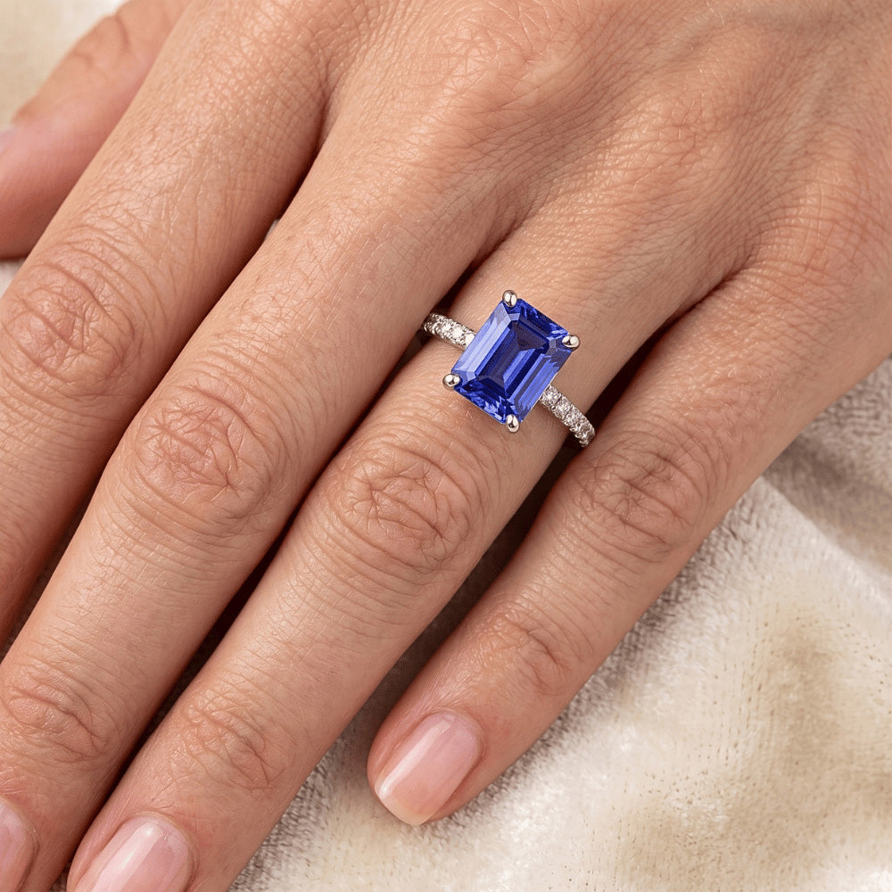 Solitaire Ring With Accents Emerald Blue Sapphire & Natural Earth Mined Diamond ( Not Lab Grown )s 4 Carats