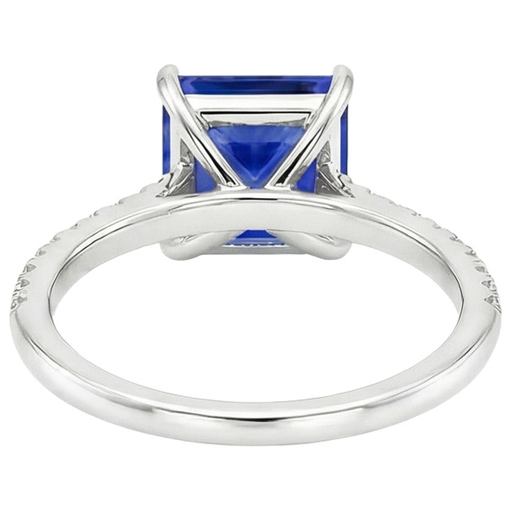 Solitaire Ring With Accents Princess Cut Ceylon Sapphire New 6 Carats