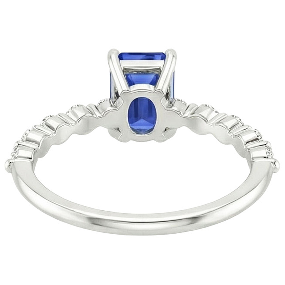 Solitaire Ring With Side Stones Blue Sapphire & Natural Earth Mined Diamond ( Not Lab Grown ) 4 Carats