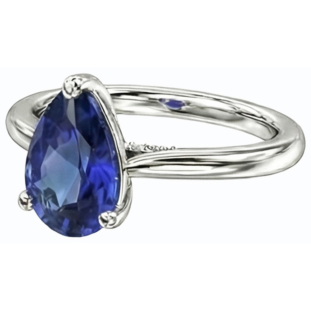 Solitaire Sri Lankan Sapphire Ring 14K Gold Pear Shaped 2.50 Carats