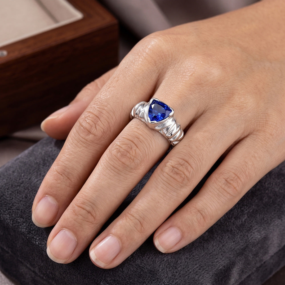 Solitaire Trillion Ring V Prong Blue Sapphire Vintage Style 1 Carat