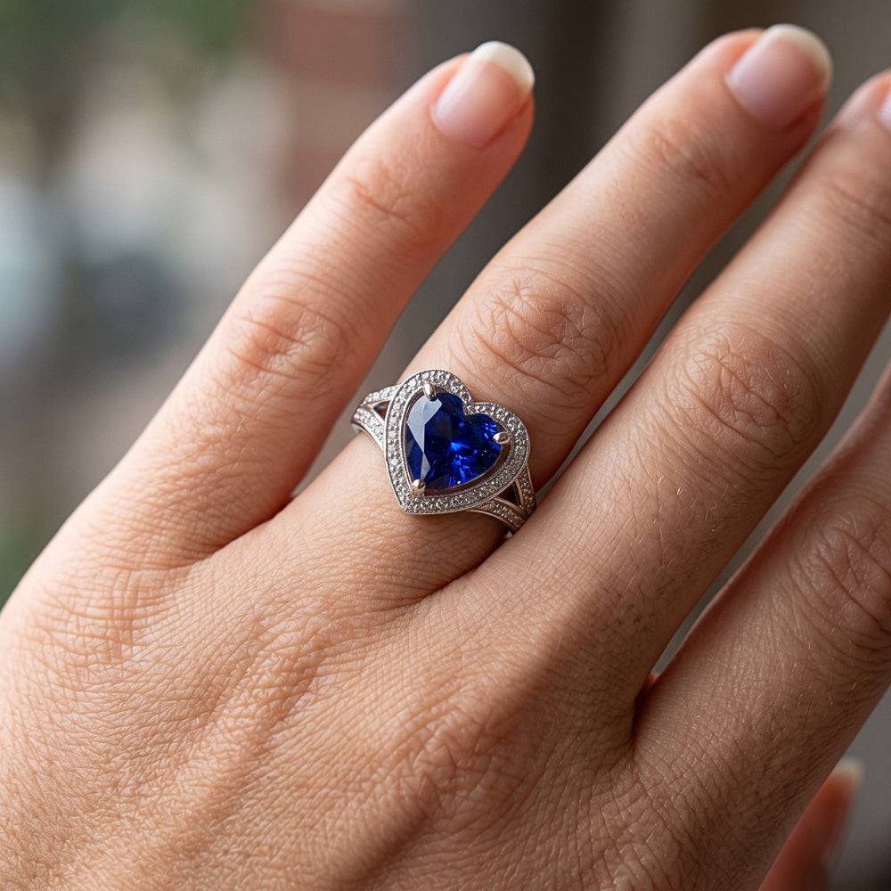 Solitaire Vintage Style Heart Cut Blue Sapphire Ring 1.50 Carats