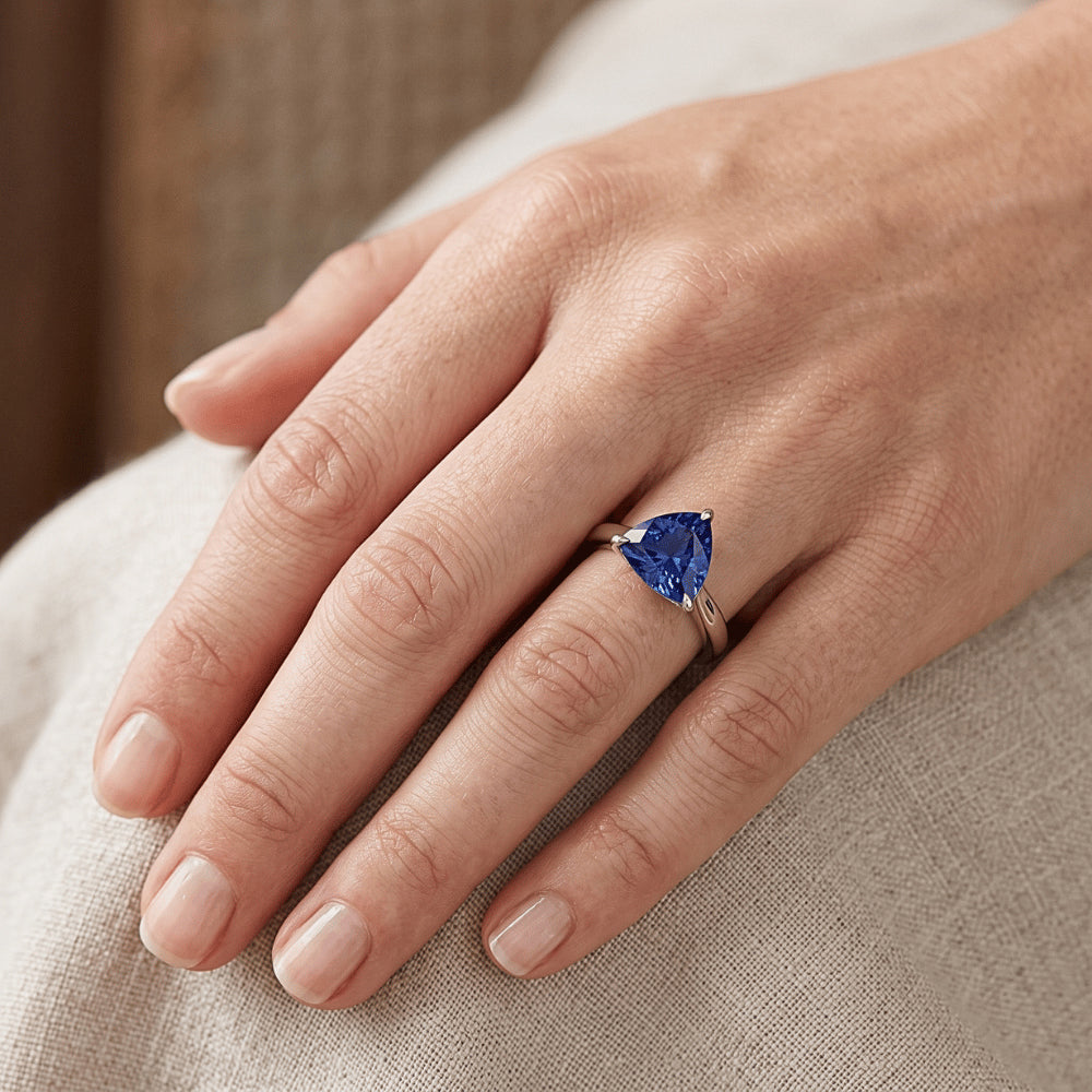 Solitaire Wedding Ring Trillion Deep Blue Sapphire 1.50 Carats
