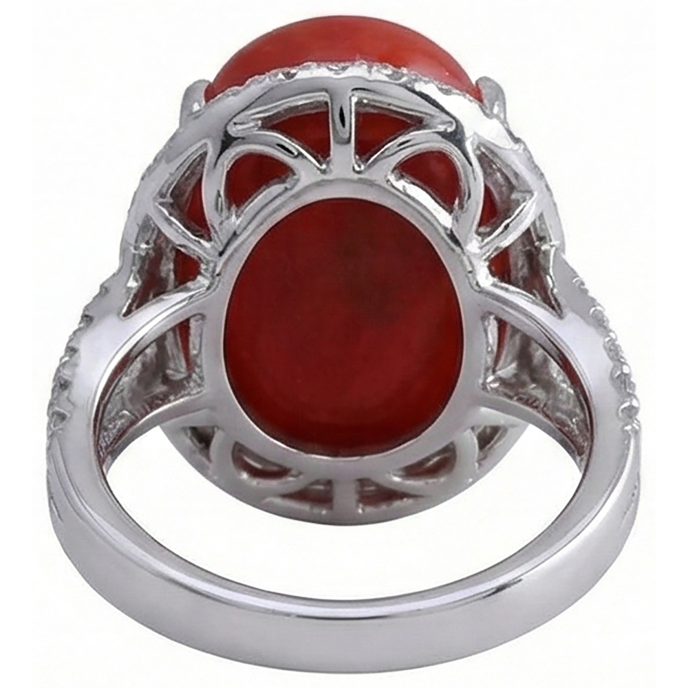 Solitaire With Accent 13.75 Ct Red Coral And Natural Earth Mined Diamond ( Not Lab Grown )s Ring New
