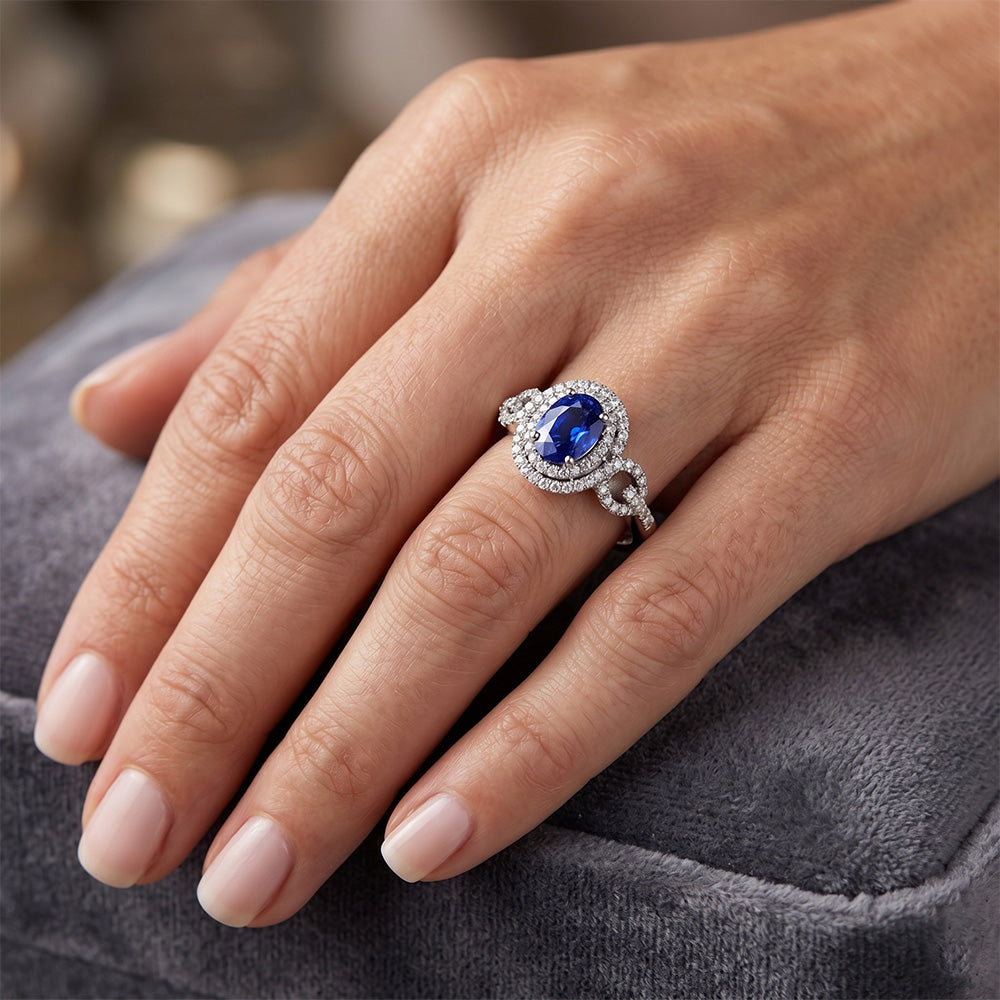 Solitaire With Accents Sapphire Natural Earth Mined Diamond ( Not Lab Grown ) Ring 3.25 Carats WG 14K