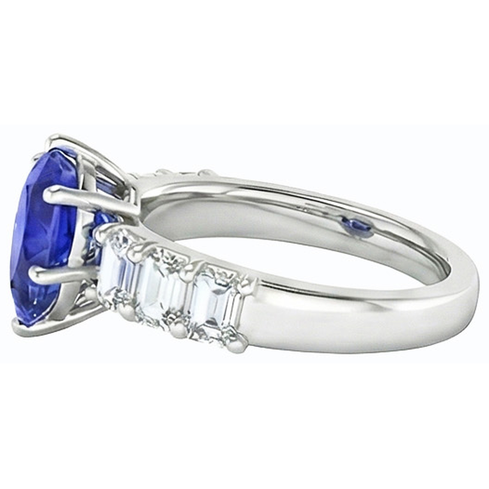 Solitaire With Emerald Natural Earth Mined Diamond ( Not Lab Grown ) Accents Ring Blue Sapphire 2.50 Carats