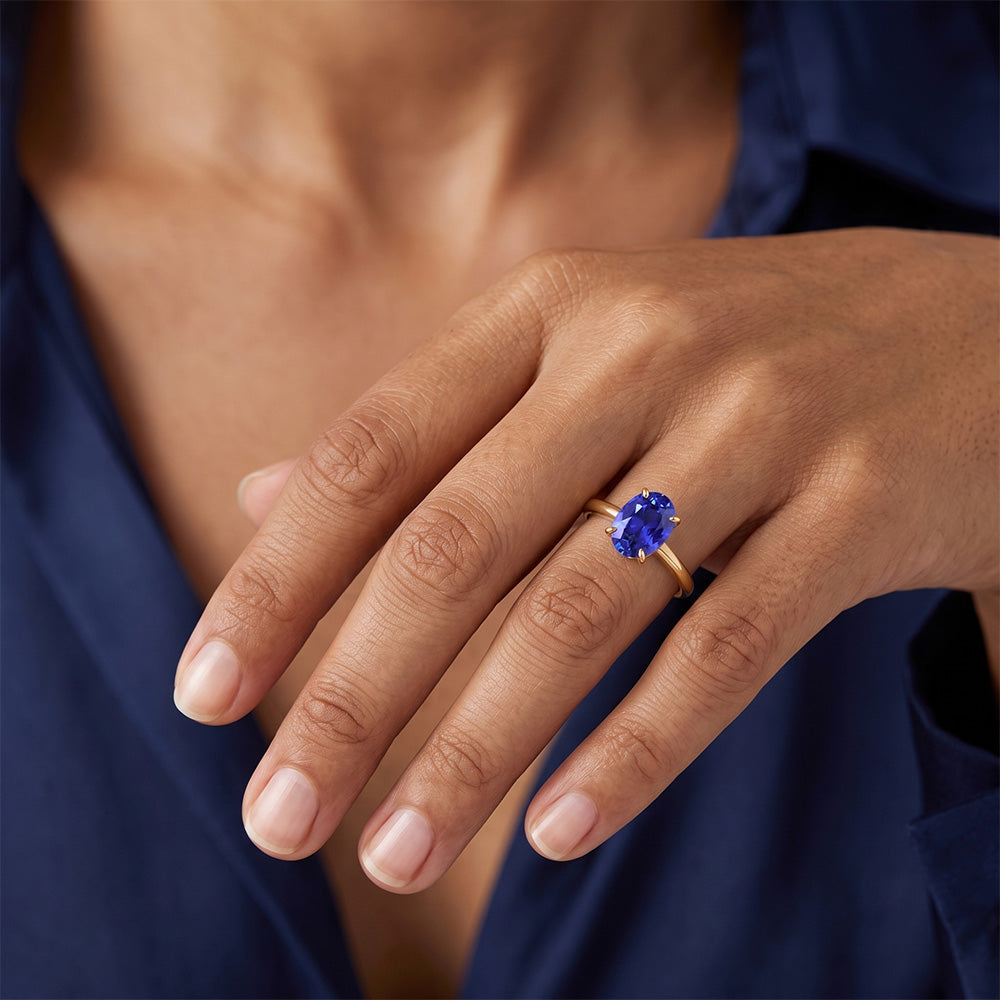 Solitaire Yellow Gold Wedding Ring Sri Lankan Sapphire 2.50 Carats