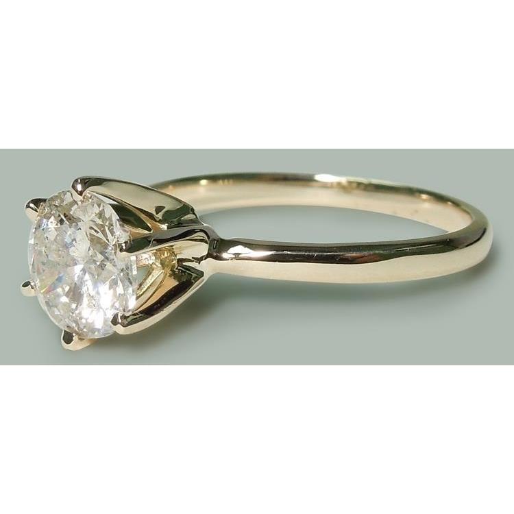 Solitaire 1.50 Carat Round Genuine Diamond Ring Yellow Gold 14K