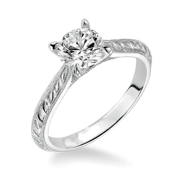 Solitaire 1.50 Carats Natural Diamond Milgrain Engagement Ring White Gold 14K