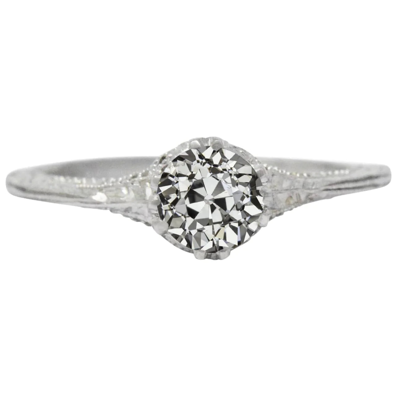 Solitaire Anniversary Ring Round Old European Real Diamond 2 Carats Gold