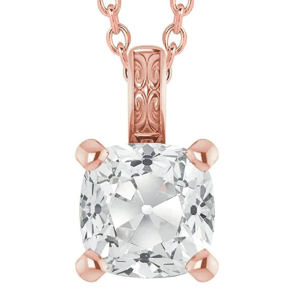 Solitaire Big Natural Diamond Pendant 5 Carats Cushion Old Miner Slide Chain