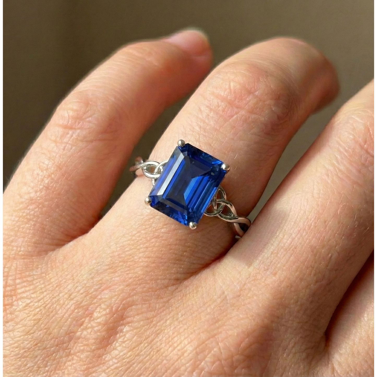 Solitaire Blue Sapphire Ring Vintage Style Emerald Cut 3.50 Carats