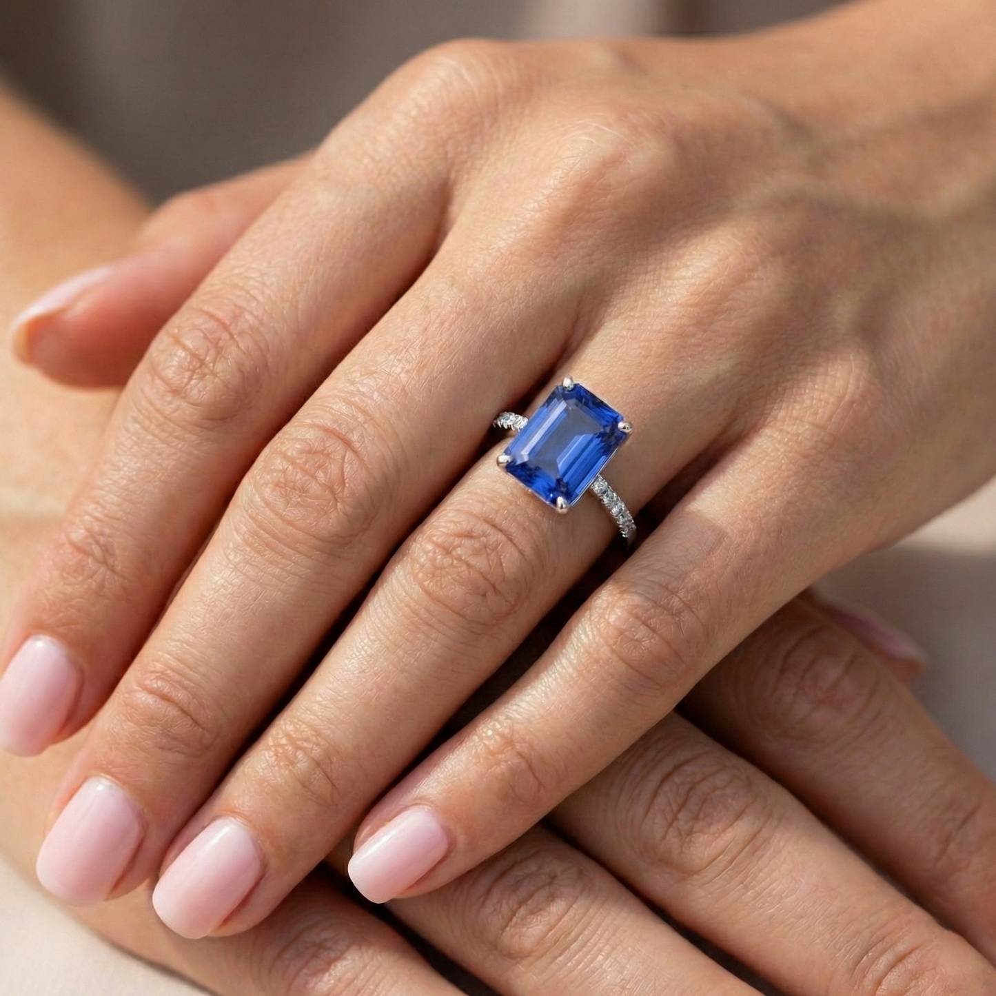Solitaire Blue Sapphire With Accents Ring & Pave Set Natural Earth Mined Diamond ( Not Lab Grown )s 5 Carats