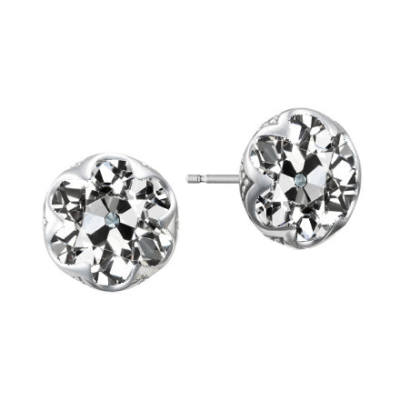 Diamond Old Mine Cut Earrings in 14K White Gold – main view