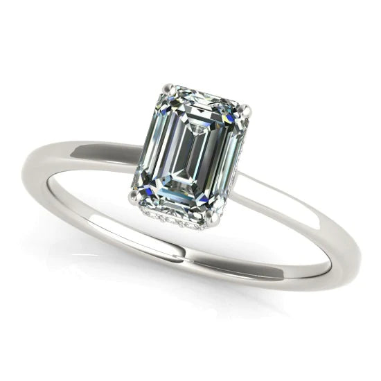 Solitaire Emerald Genuine Diamond Wedding Ring 14K White Gold 3.50 Carats
