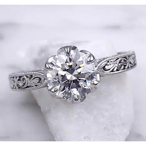 Solitaire Genuine Diamond Miligrain Ring 2 Carats Filigree