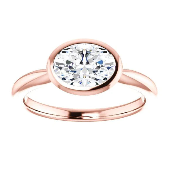 Genuine Diamond Ring 4 Carats Bezel Setting Rose Gold Jewelry