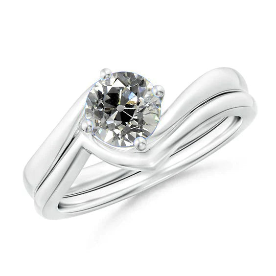 Solitaire Gold Engagement Ring Band Set Round Old Mine Cut 1.50 Carats Genuine Diamond