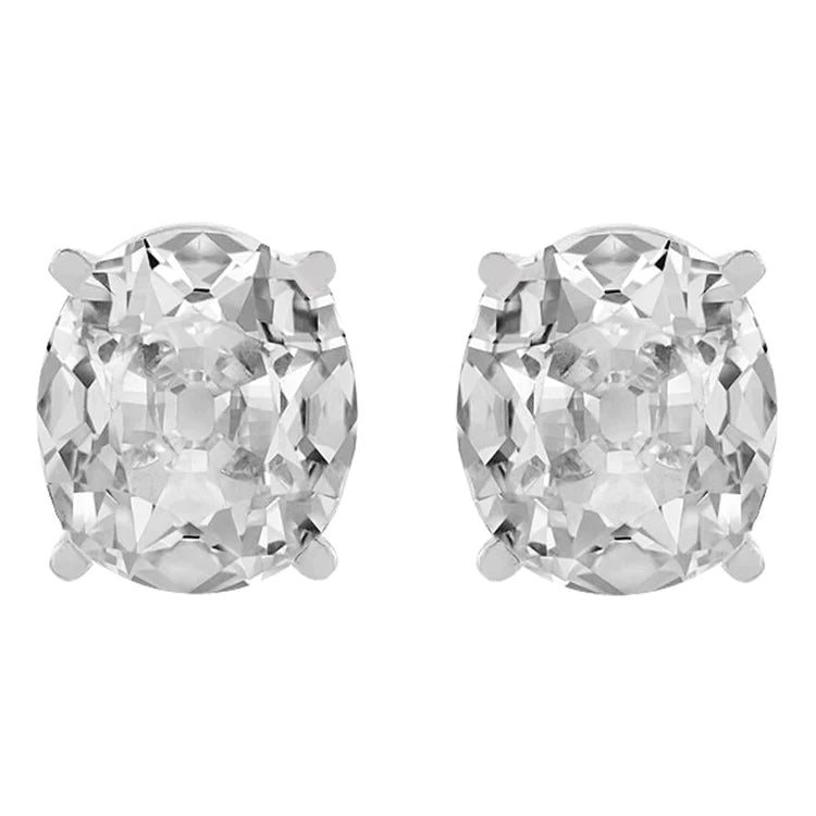 Solitaire Gold Genuine Diamond Studs Oval Old Cut Earrings 10 Carats Prong Set