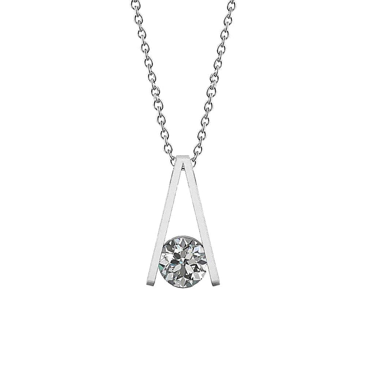 Solitaire Inverted V Shape Genuine Diamond Pendant Necklace 2 Carats WG 14K