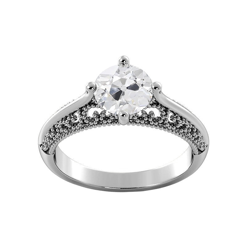 Solitaire Old Cut Real Round Diamond Ring Vintage Style 1.75 Carats