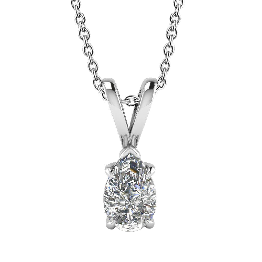 Solitaire Pear Real Diamond Lady Necklace Pendant 1.0 Carat White Gold 14K