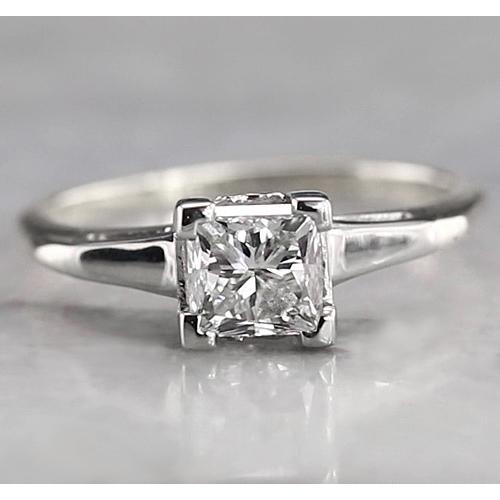 Solitaire Radiant Engagement Real Diamond Ring 1 Carat White Gold 14K