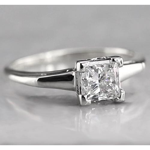 Solitaire Radiant Engagement Real Diamond Ring 1 Carat White Gold 14K