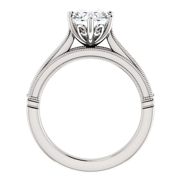 Solitaire Ring 4 Carats Real Diamond Oval Vintage Style Milgrain Jewelry