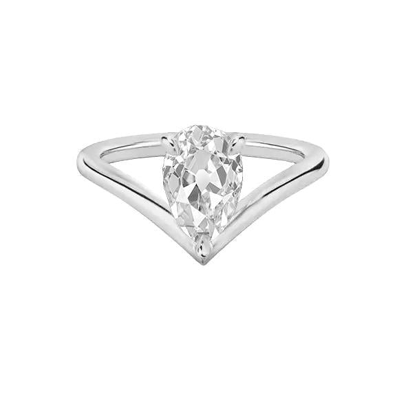 Solitaire Ring Enhancer Old Cut Real Pear Diamond 1.50 Carats 14K Gold